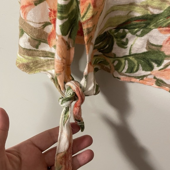 J. Jill Love Linen‎ 100% Green Floral Tie Hem Short Sleeve T Shirt Top Size XL - Picture 3 of 6
